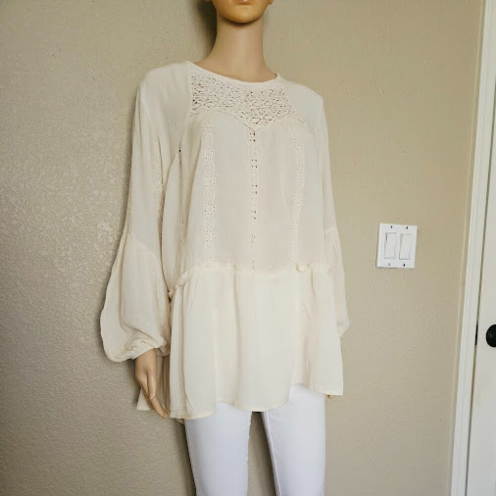 Adiva Women’s Ivory Rayon Ruffle Blouse Long Sleeve Size M